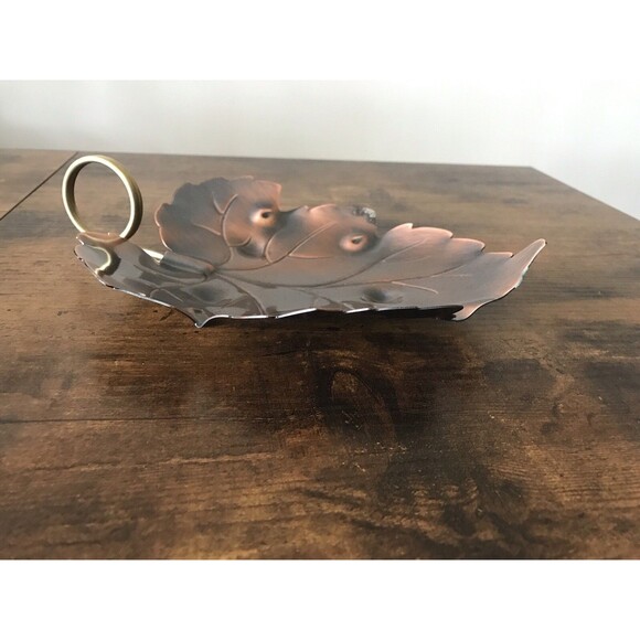 Coppercraft Guild Leaf Tray With Brass Ring Handle Footed - Picture 5 of 6